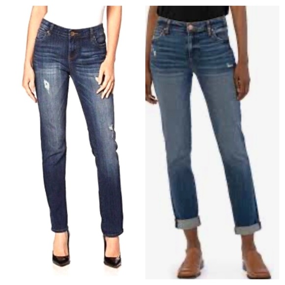 KUT FROM THE KLOTH BOYFRIEND DISTRESSED MID-RISE ROLL-UP STRAIGHT-LEG JEANS. Sz8 - Picture 1 of 13